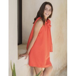 Vestido coral evase lazo de...