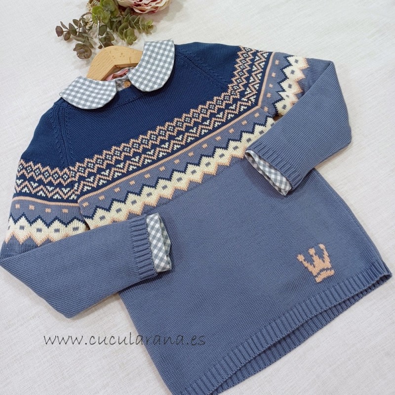 Eva castro Jersey niño azul grecas