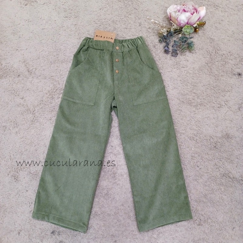 Mia y Lia pantalón de Pana Unisex verde