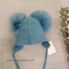 Gorro DOS POMPONES TURQUESA de PELO NATURAL de CARMEN TABENER